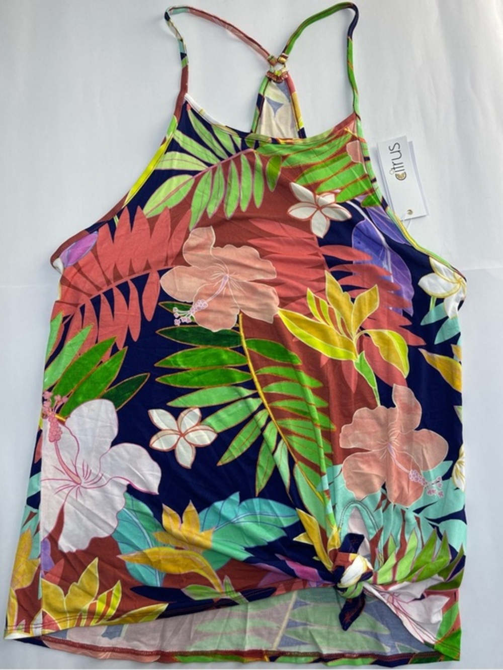 Citrus Women’s Navy Tropical Floral Racerback Tank Size M NWT